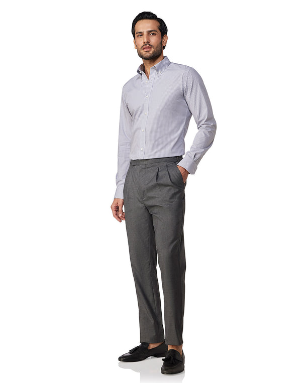 Giza Cotton Gingham Checked Shirt - Grey