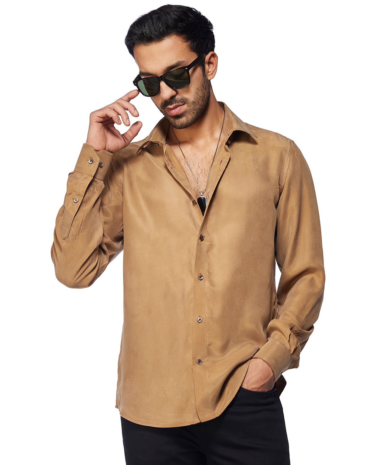 Cupro Twill Shirt - Brown