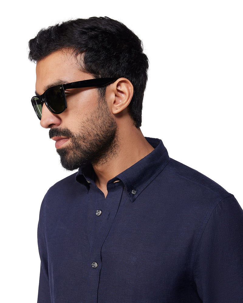 100% Linen Shirt - Navy