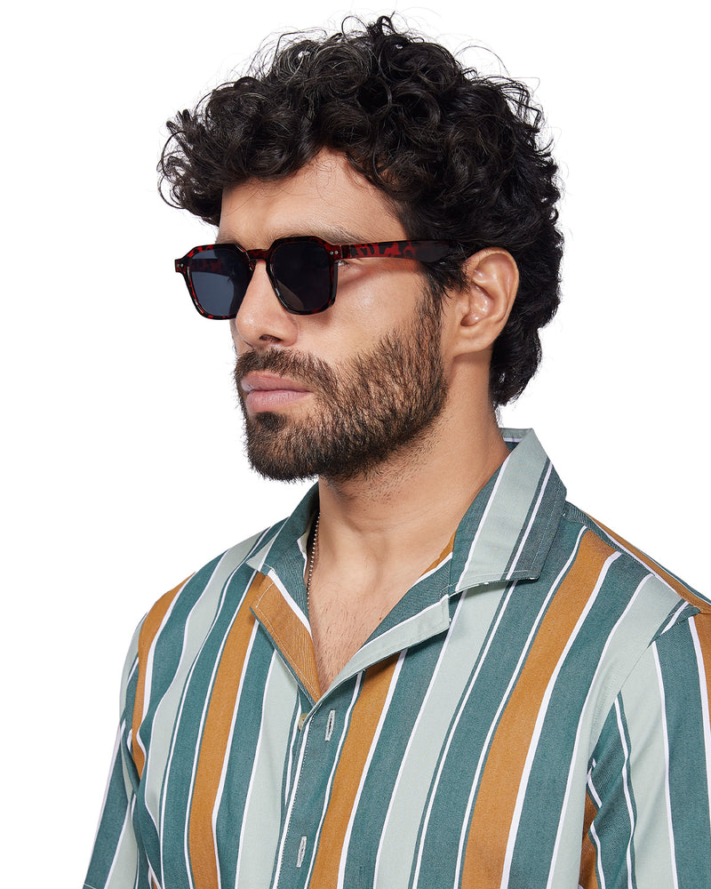 Twill Striped Shirt - Green & Ochre