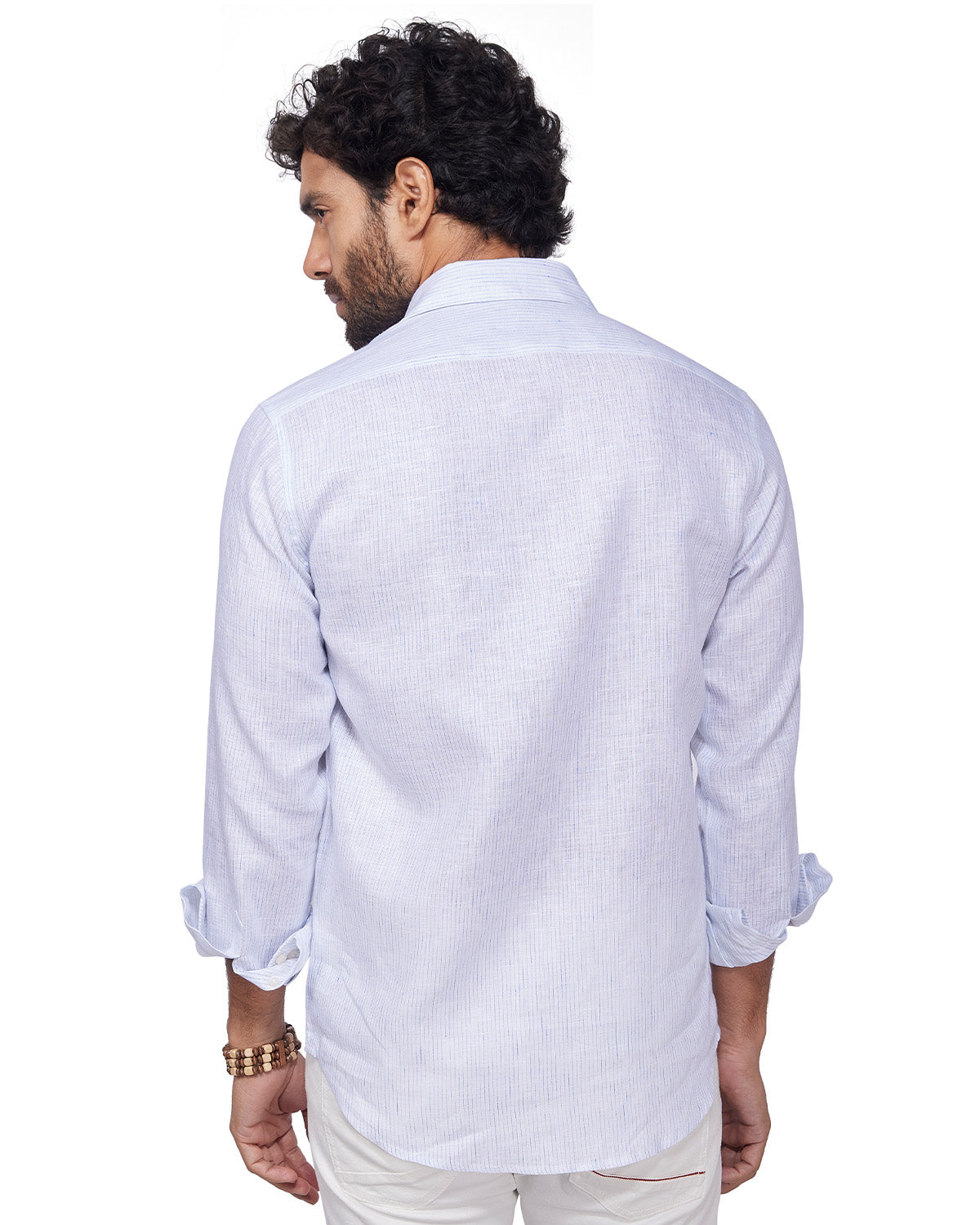 100% Linen Thin Striped Shirt - Blue & White