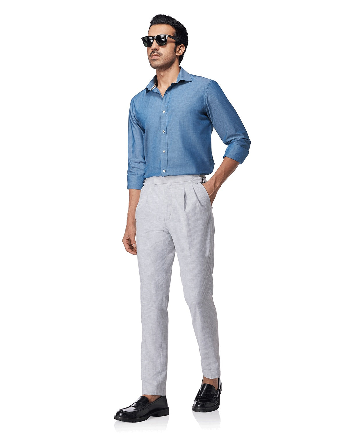Cotton Chambray Shirt - Light Blue
