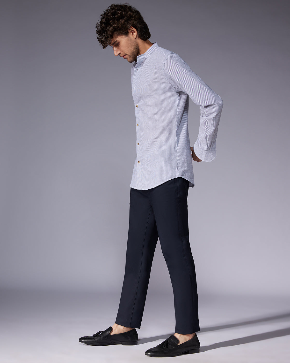 Seersucker Striped Shirt - Grey & White