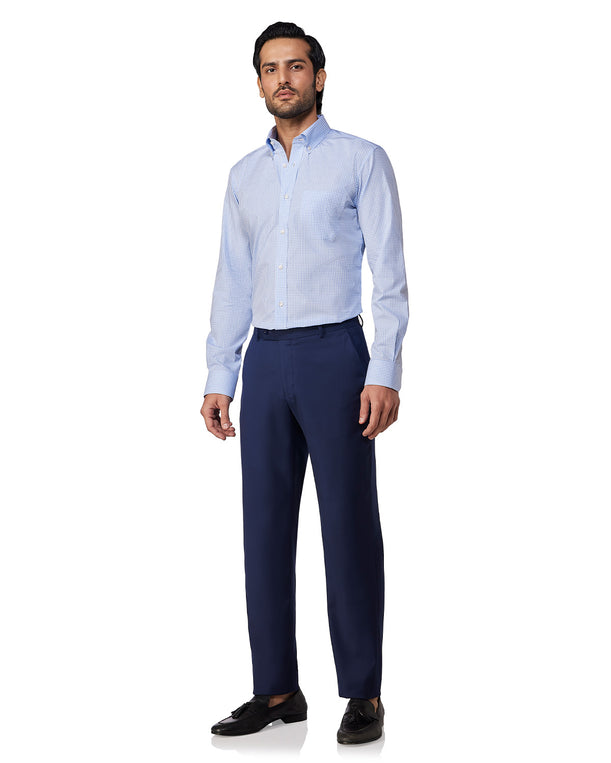 Giza Cotton Gingham Checked Shirt - Light Blue