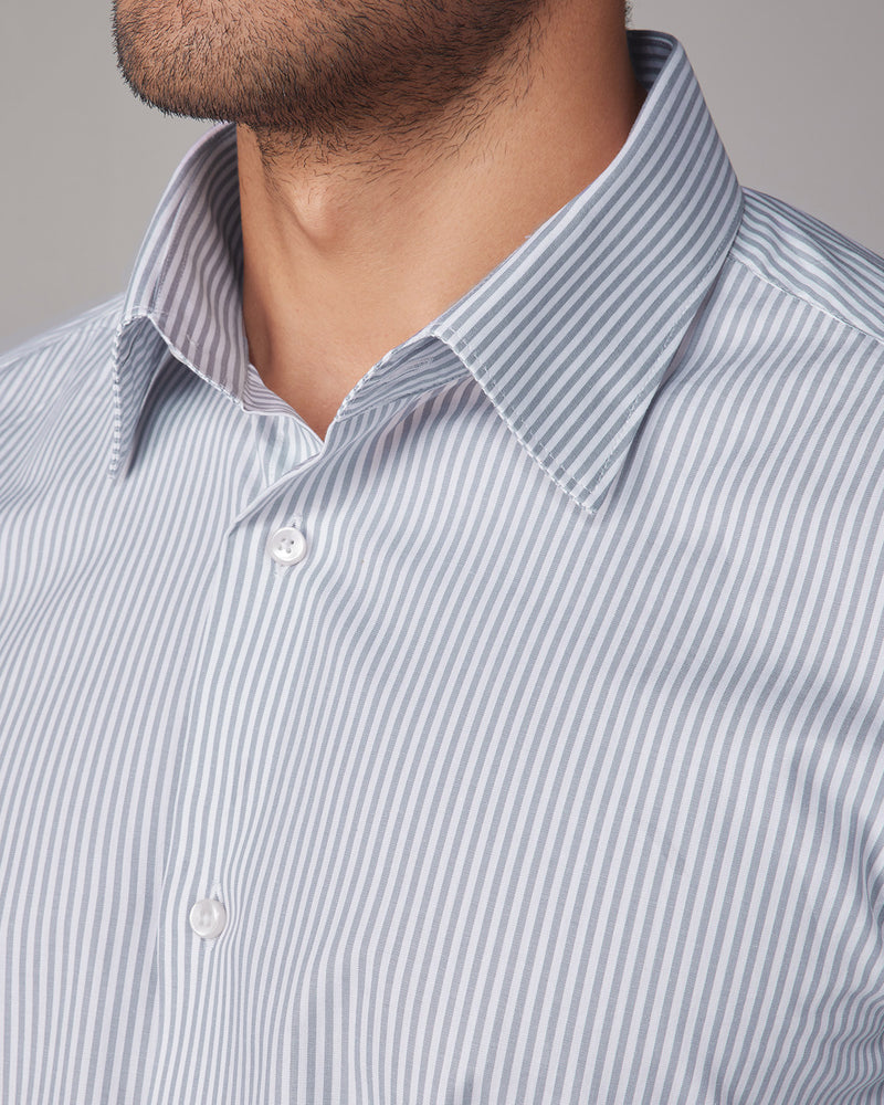 Grey Poplin Striped Shirt | Ready To Wear