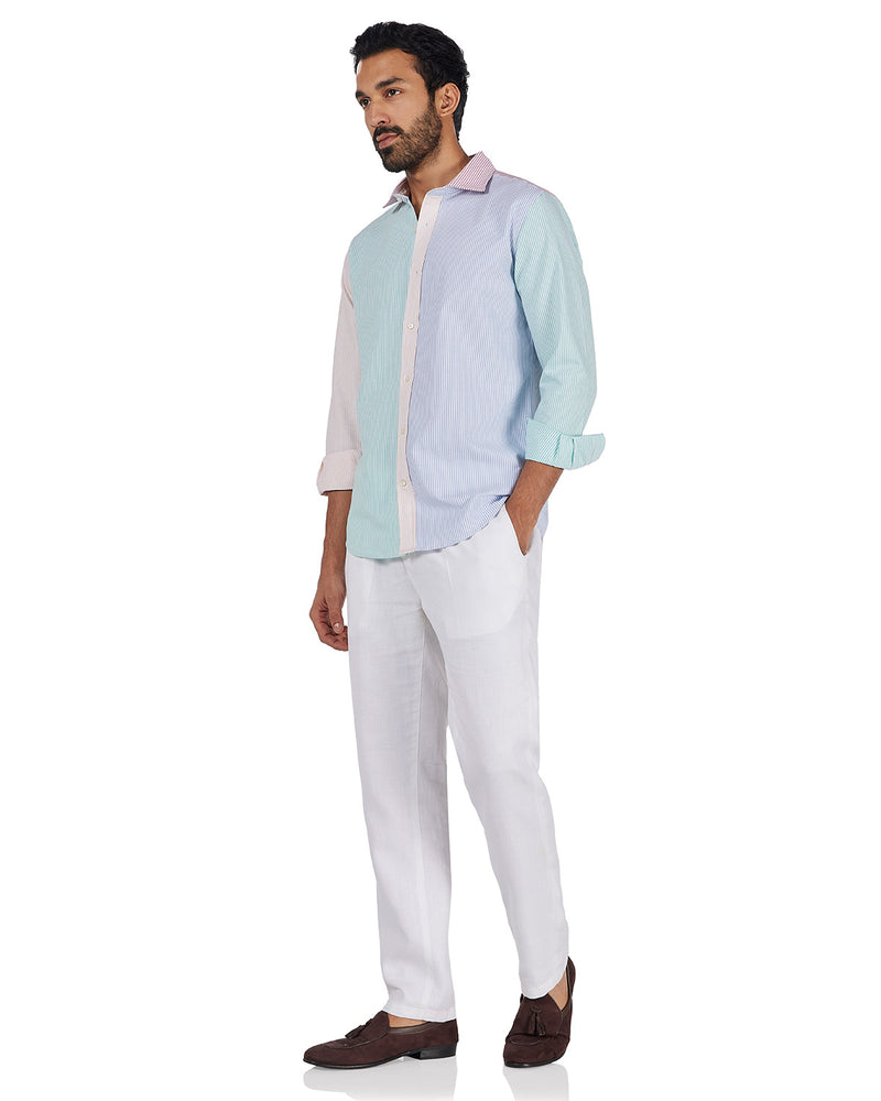 Green Oxford Striped Patchwork Shirt