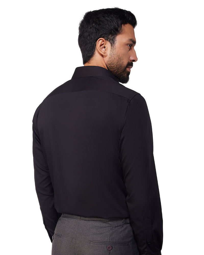 Black Wrinkle-Free Stretch Satin Shirt