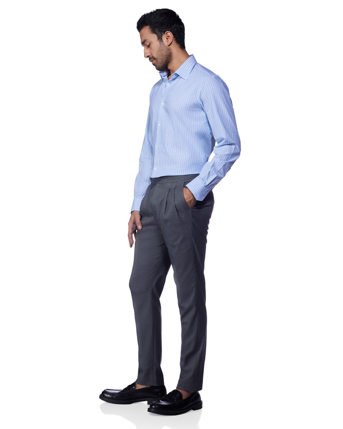 4-Way Stretch Cotton Striped Shirt - Blue