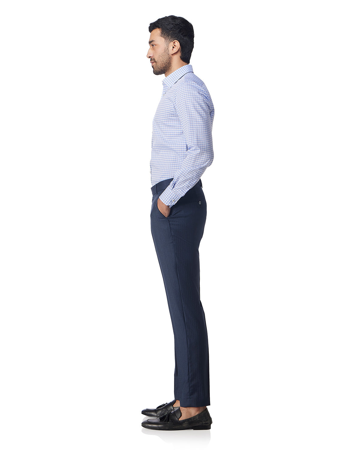 Easy-Care Cotton Checked Shirt - Blue & White