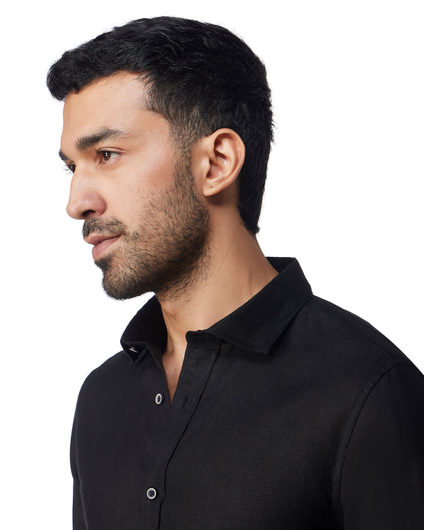 100% Linen Shirt - Black