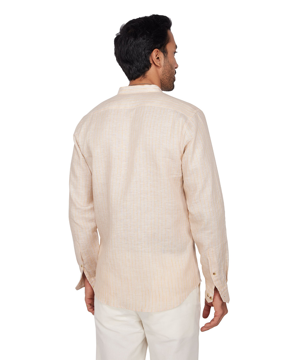 100% Linen Striped Shirt - Beige & Yellow