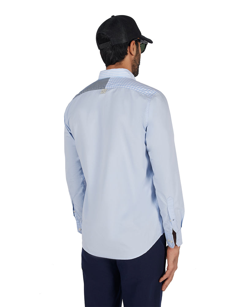 Blue Oxford Patchwork Shirt