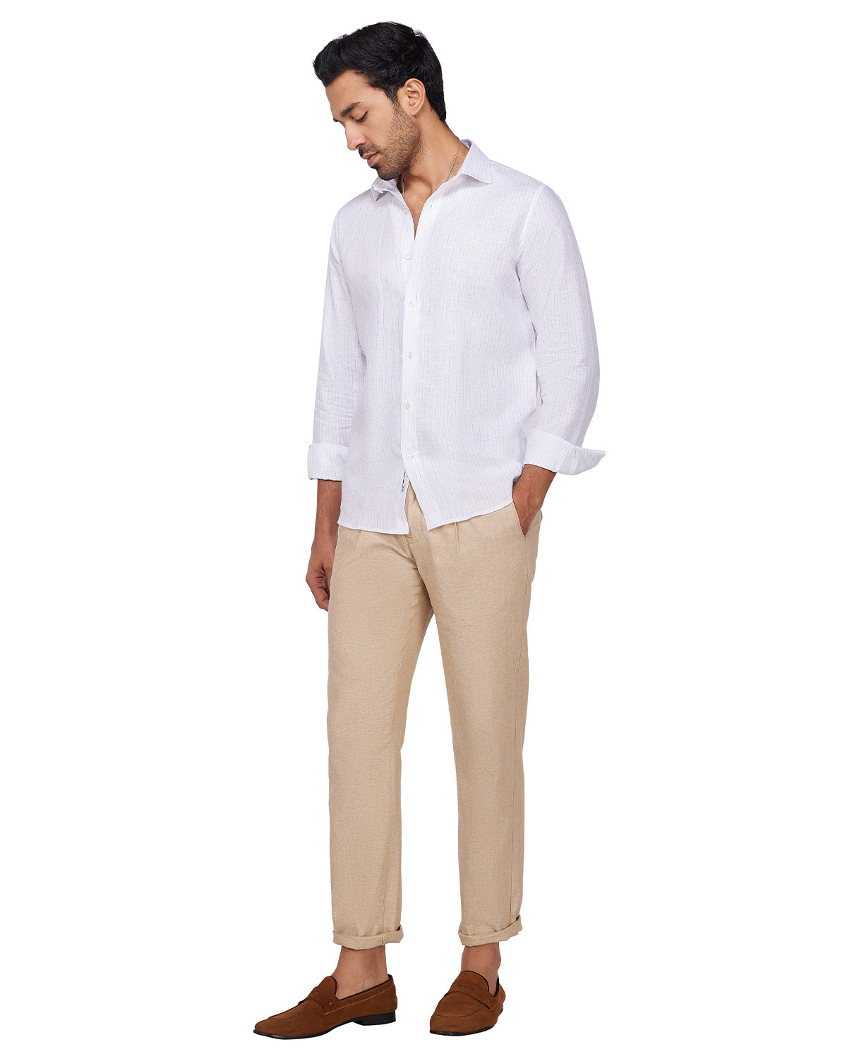 100% Linen Striped Shirt - Blue & White