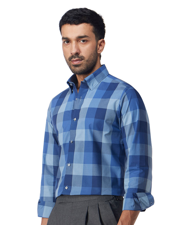 Cotton Oxford Checked Shirt - Blue