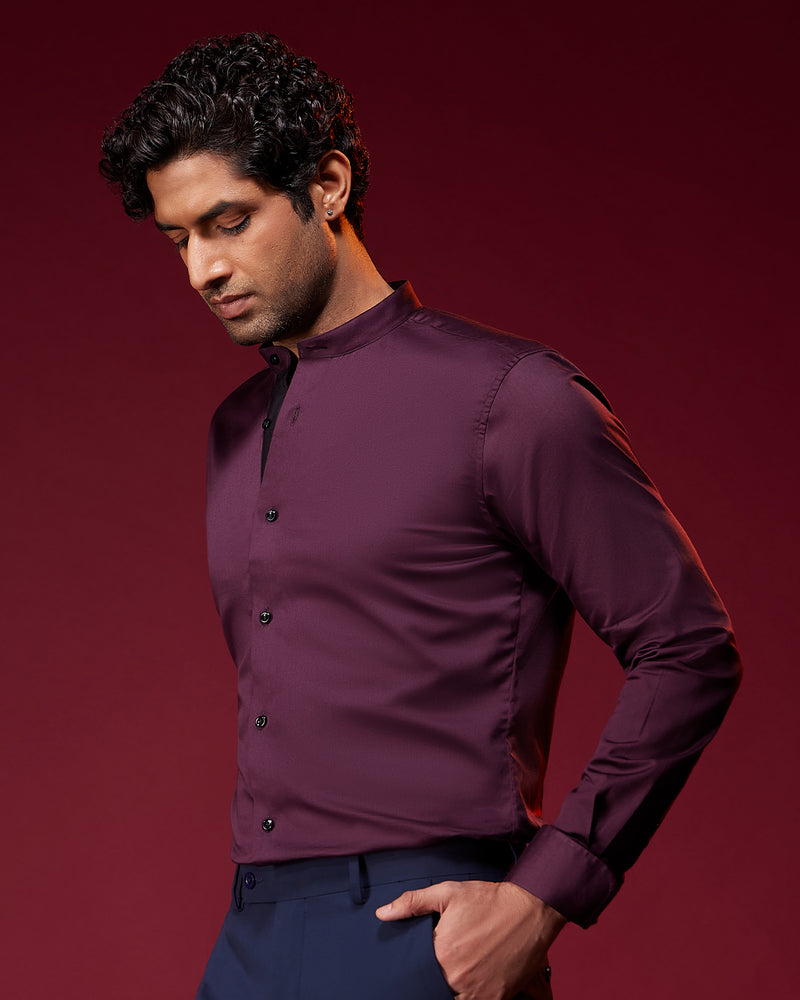 Burgundy Satin Shirt - Maroon