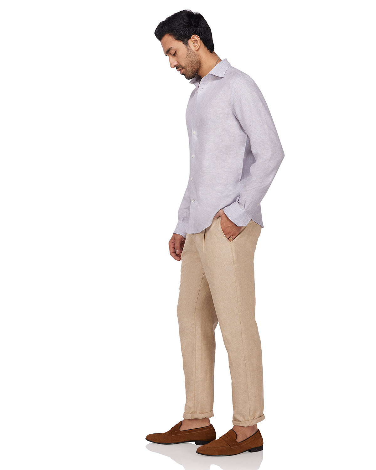 100% Linen Striped Shirt - Grey & Yellow