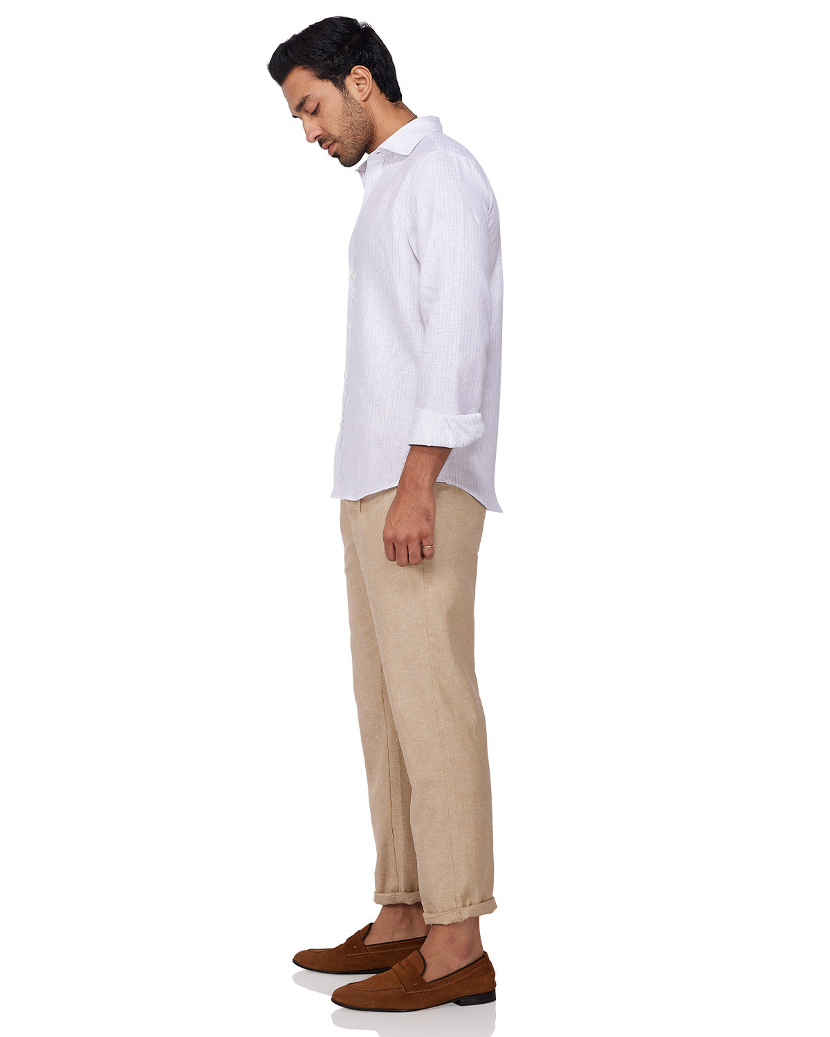 100% Linen Striped Shirt - Blue & White