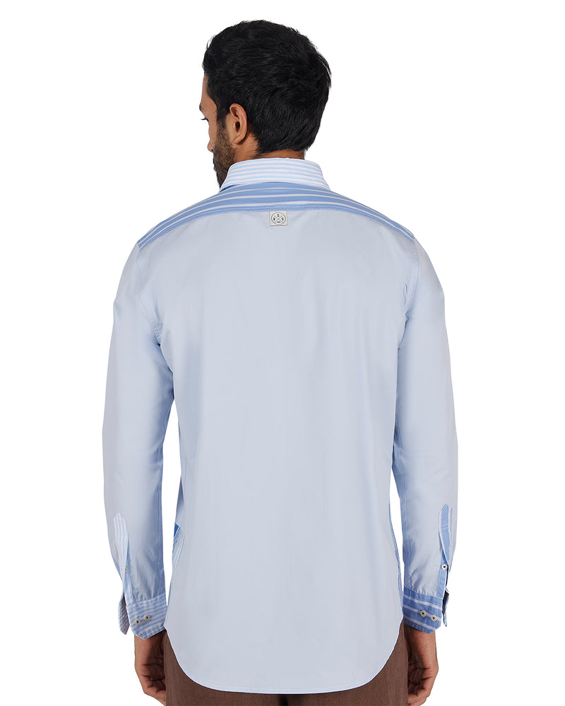 Blue Block Patchwork Shirt