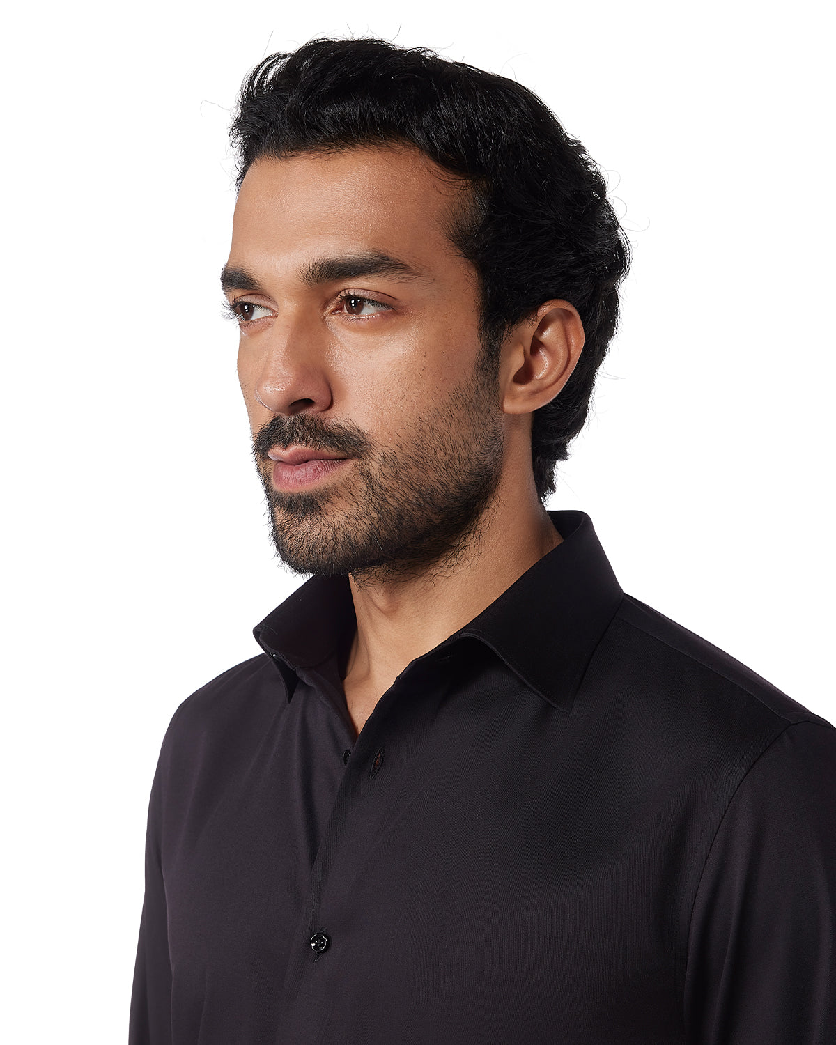 Wrinkle-Free Stretch Satin Shirt - Black