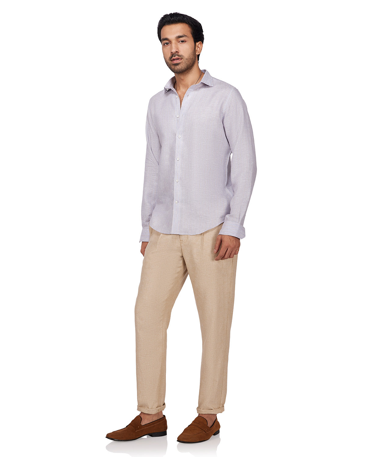 100% Linen Striped Shirt - Grey & Yellow