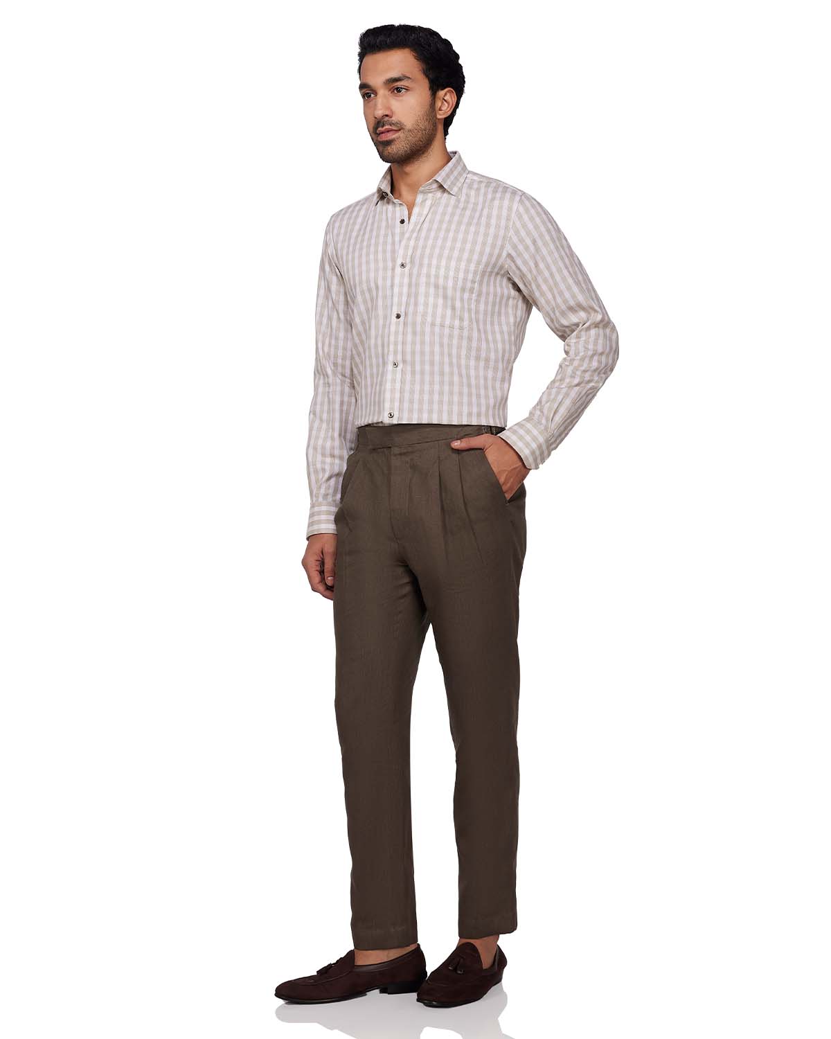 Dobby Checked Shirt - Beige