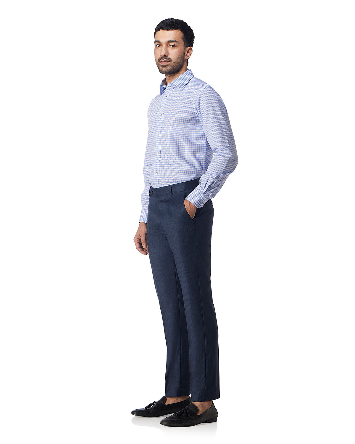 Easy-Care Cotton Checked Shirt - Blue & White