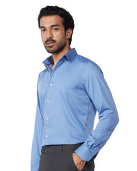 Wrinkle-Free Stretch Satin Shirt - Blue