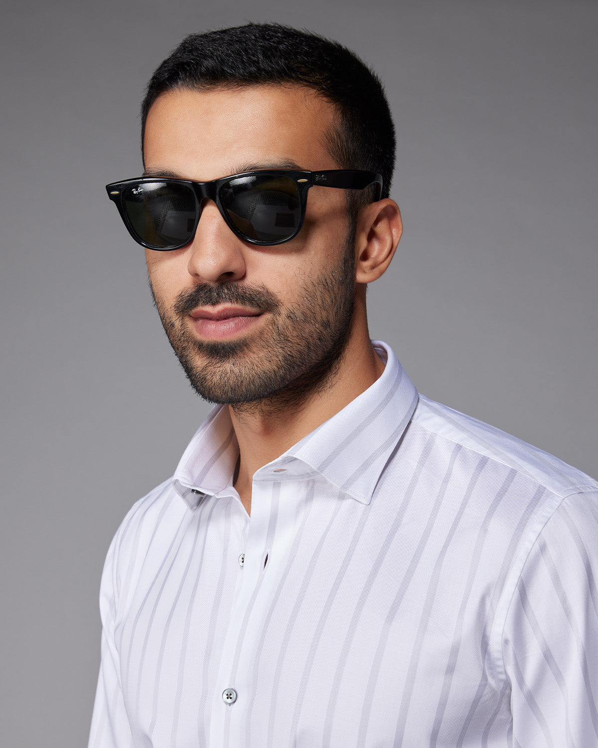 Twill Striped Shirt - Grey & White