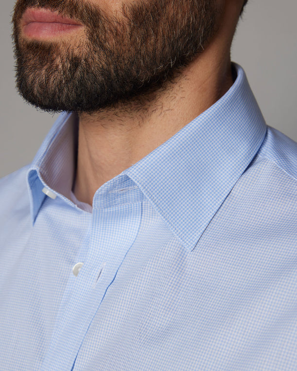 Giza Cotton Micro-Checked Shirt - Light Blue