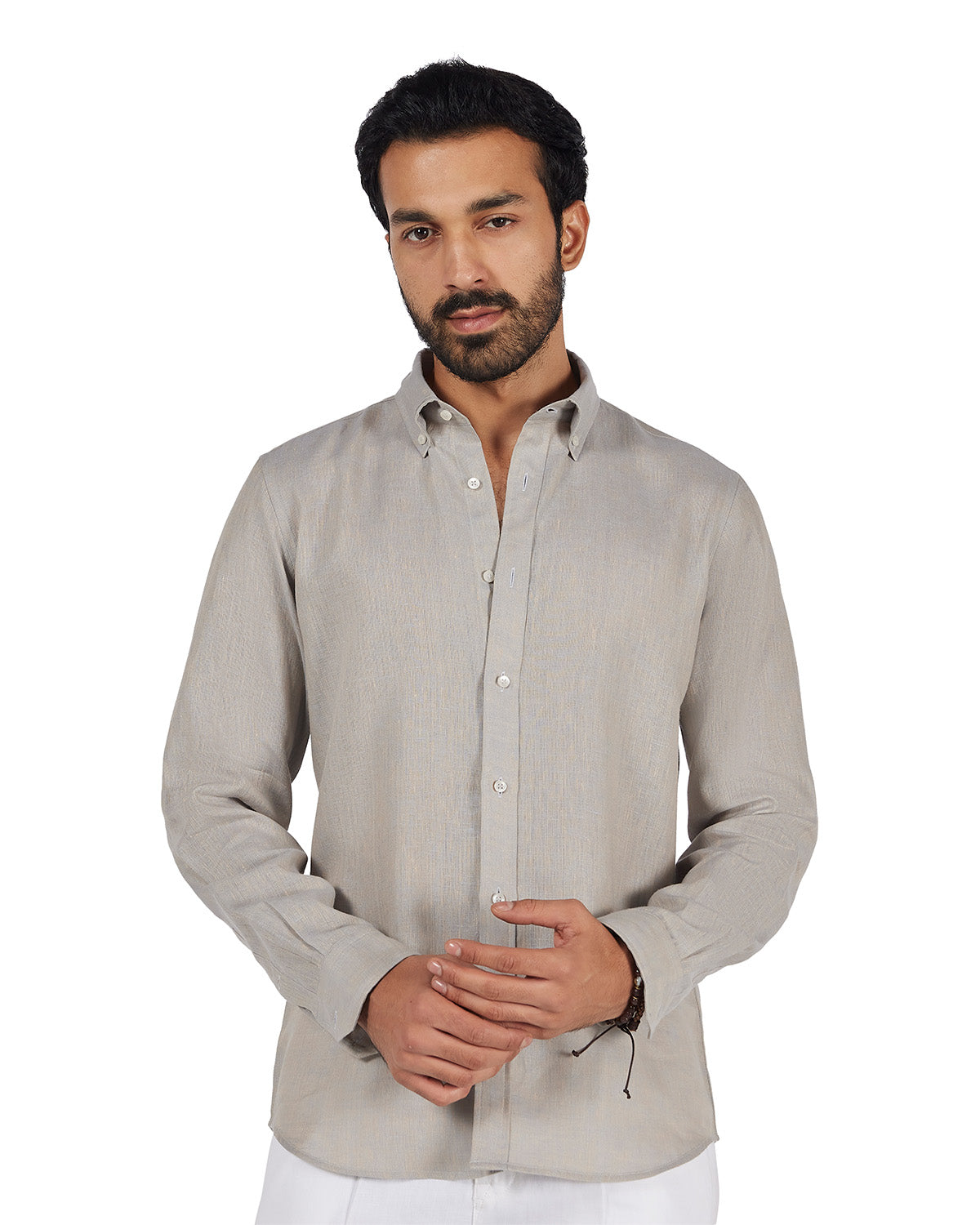 100% Linen Two-Tone Shirt - Beige