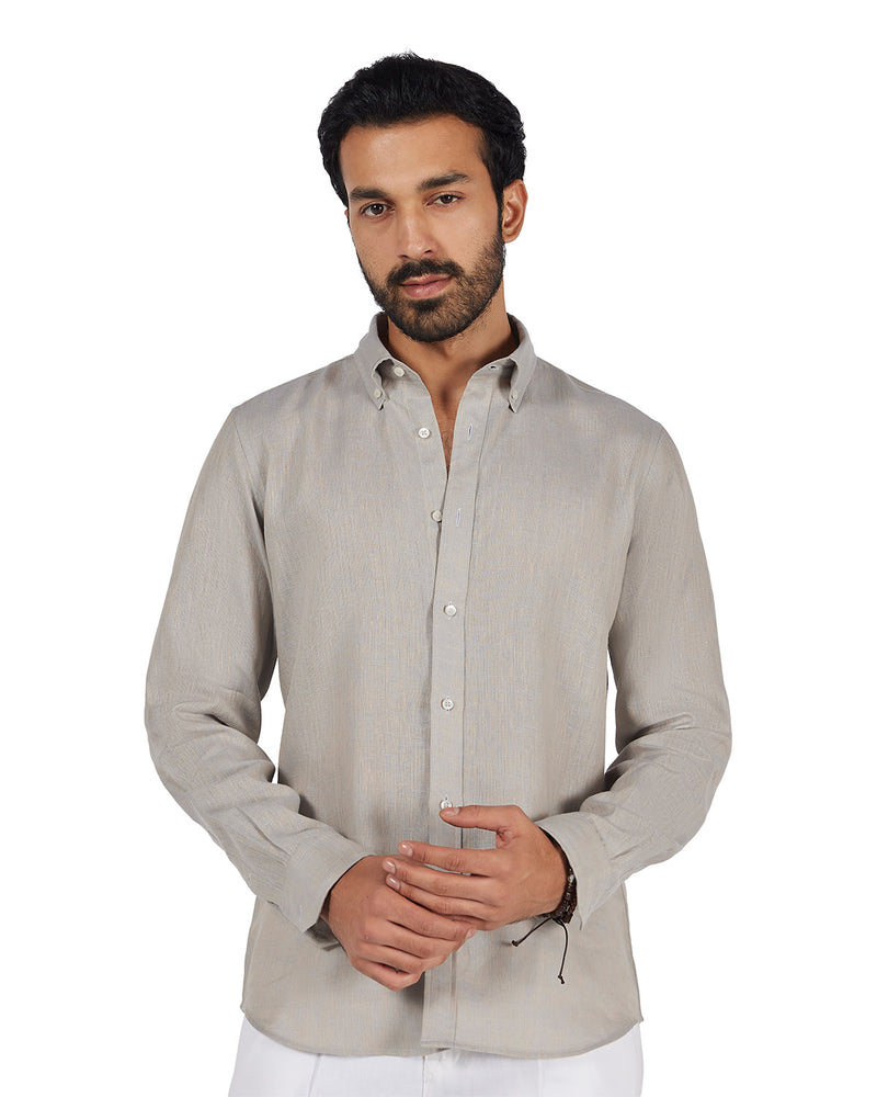100% Linen Two-Tone Shirt - Beige