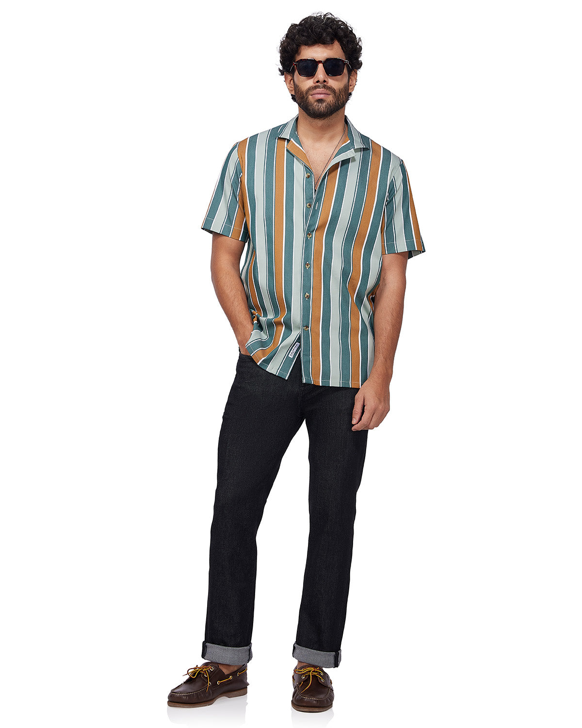 Twill Striped Shirt - Green & Ochre