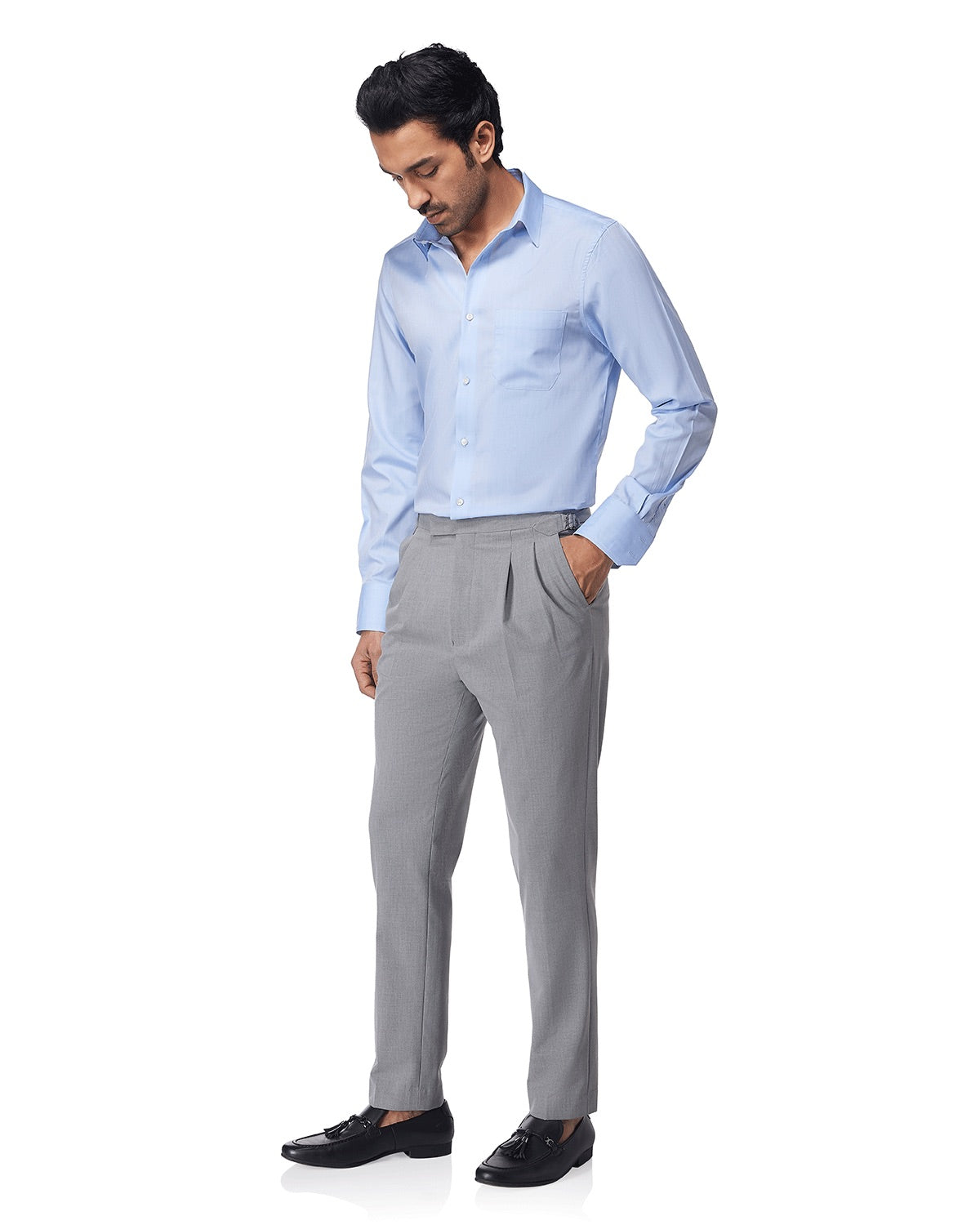 Cotton Herringbone Shirt - Light Blue