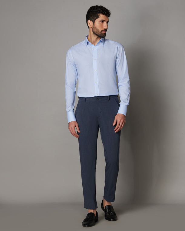 Giza Cotton Micro-Checked Shirt - Light Blue