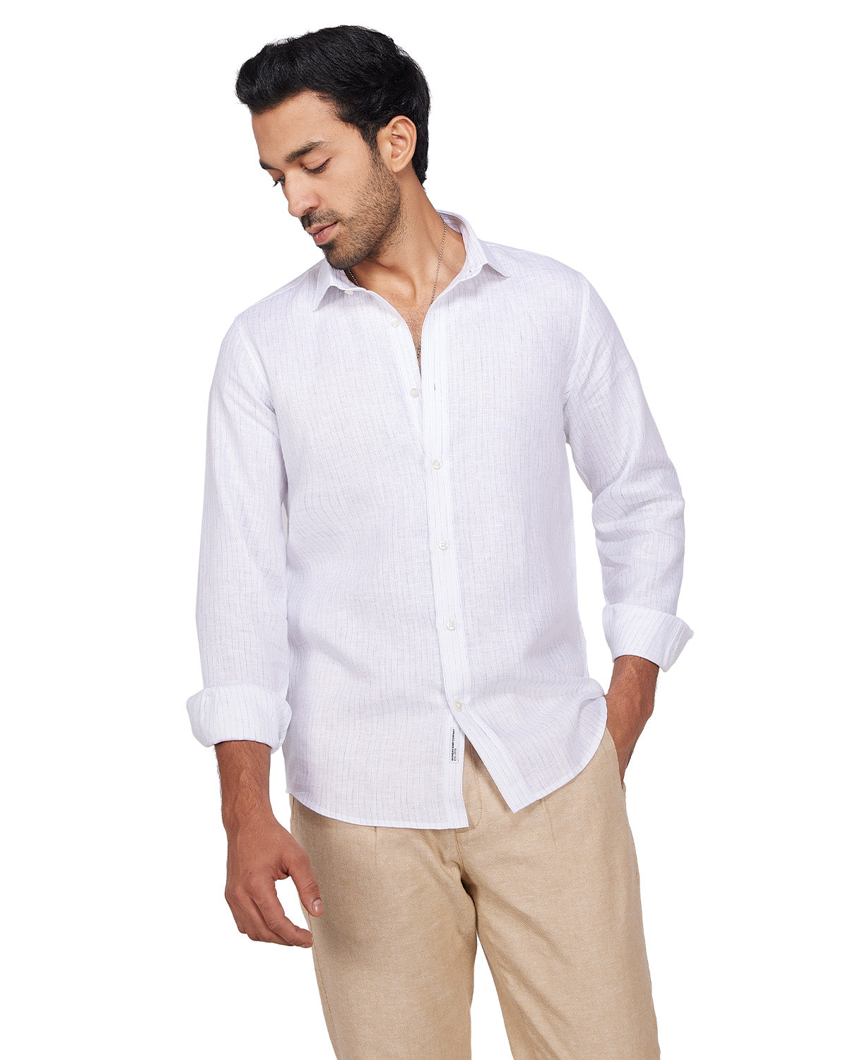 100% Linen Striped Shirt - Blue & White