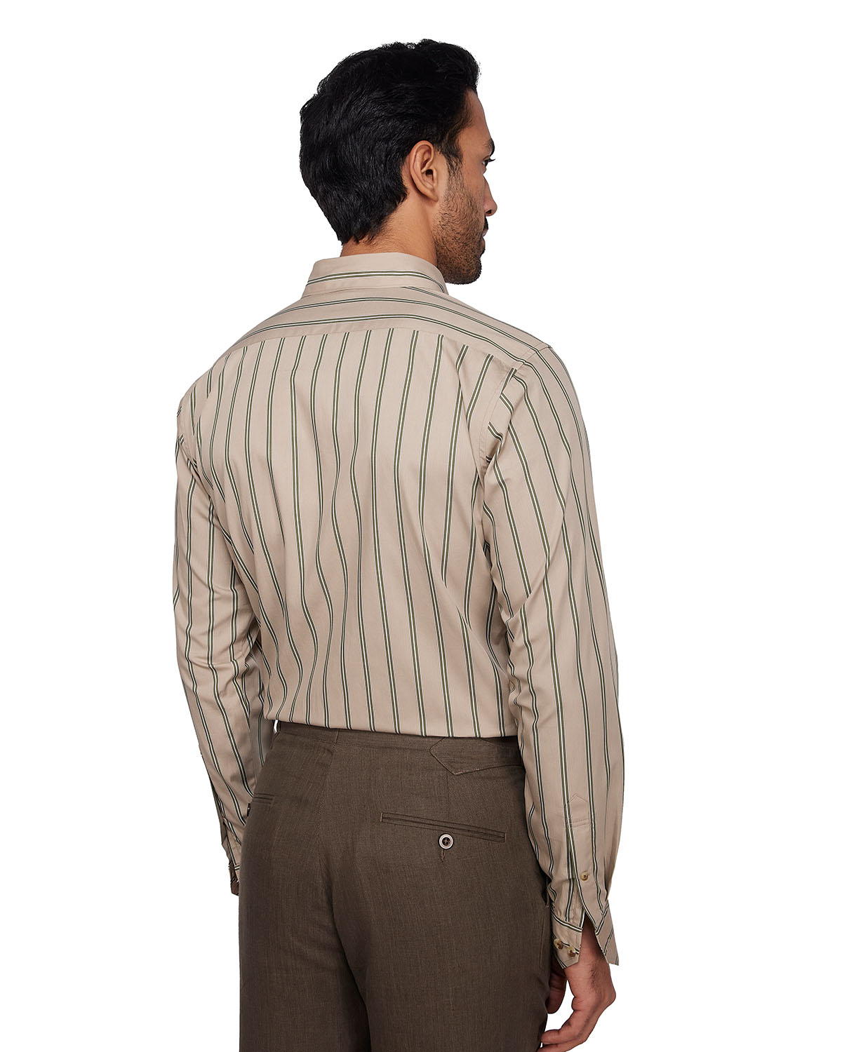 Oxford Striped Shirt - Beige & Green