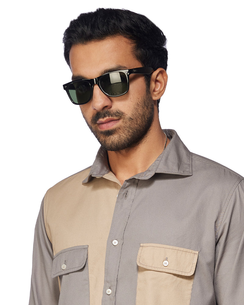 Beige Cut & Sew Twill Shirt