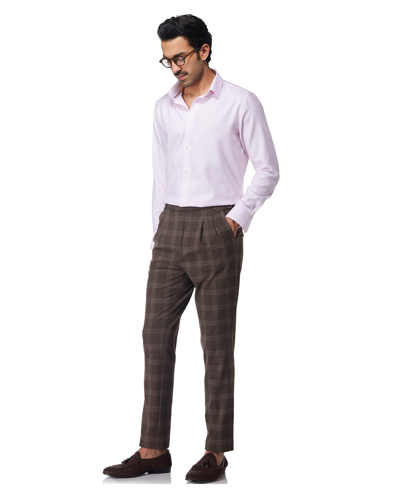 Elba 4-way Stretch Checked Neapolitan Dress Pants - Brown