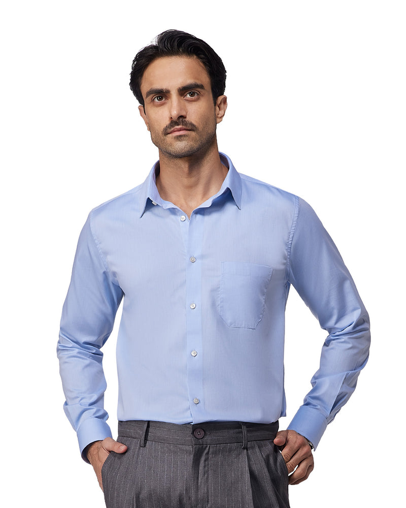 Blue Cotton Herringbone Shirt