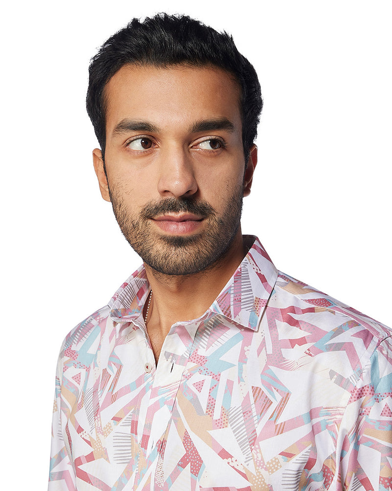 Yellow & Pink Line Printed Shirt