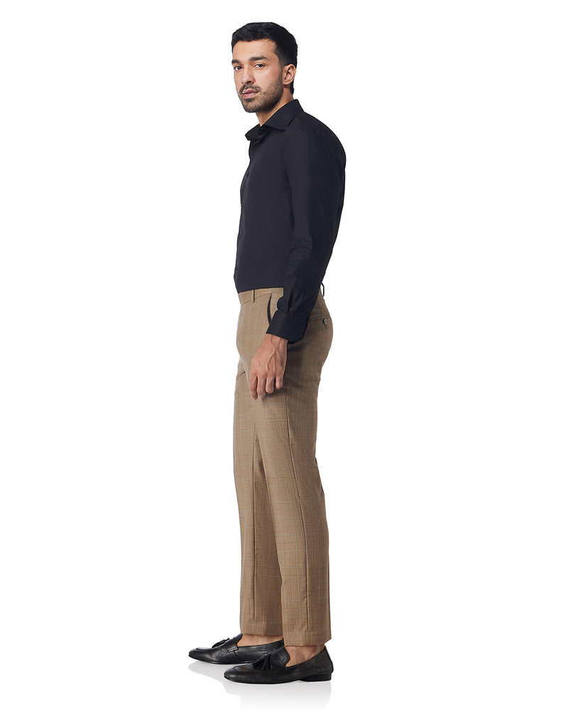 Veritas Merino Wool Checked Dress Pants - Beige