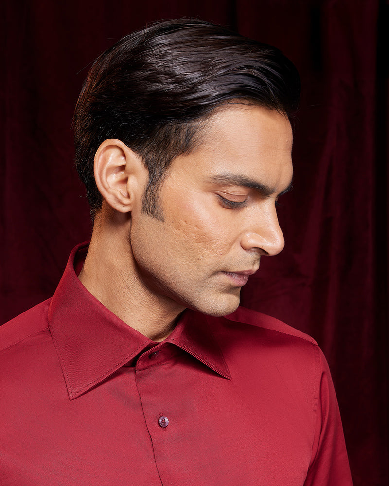 BSC x ALB | Sexton Collar Satin Shirt - Red