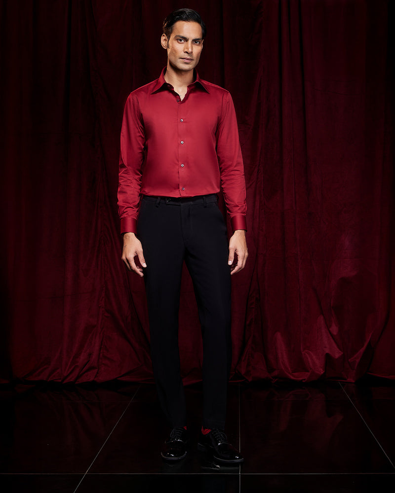 BSC x ALB | Sexton Collar Satin Shirt - Red