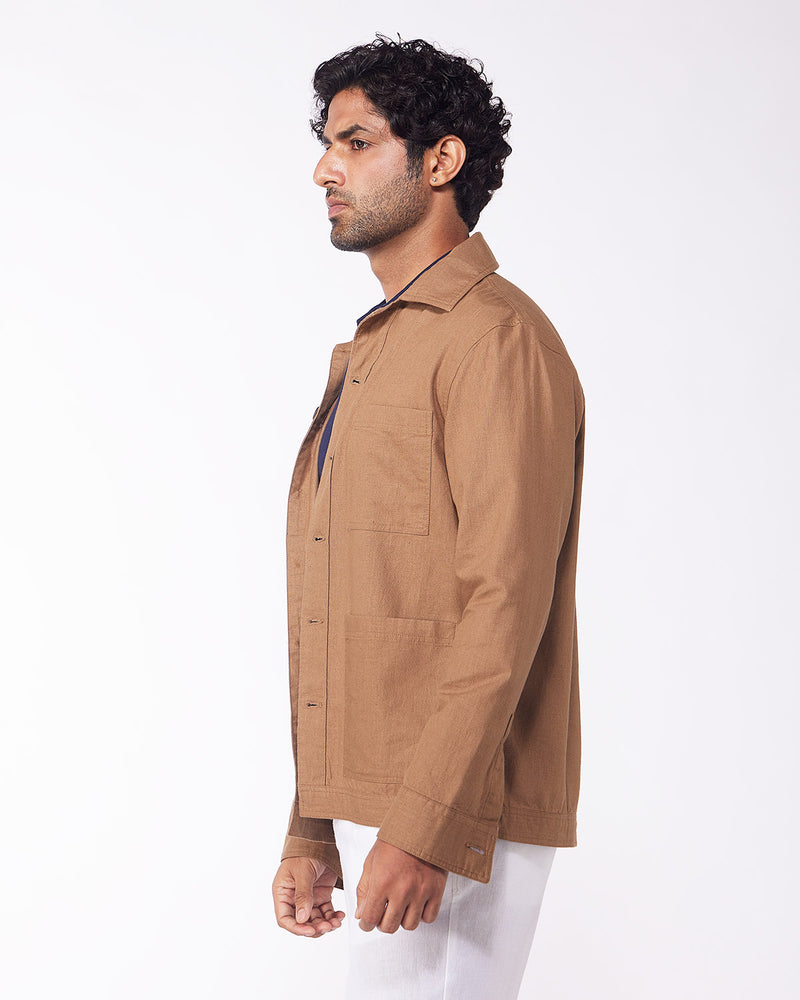 Aven Cotton Linen Shacket - Light Khaki