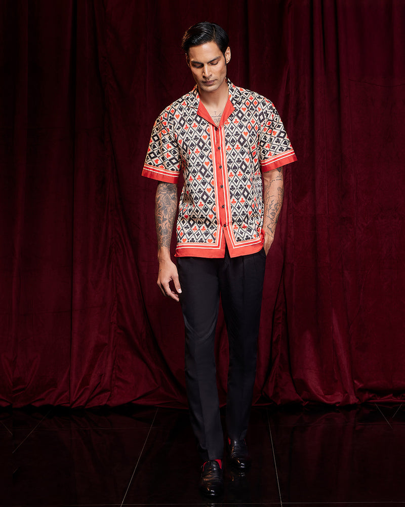 Black & Red Card Suit Printed Shirt