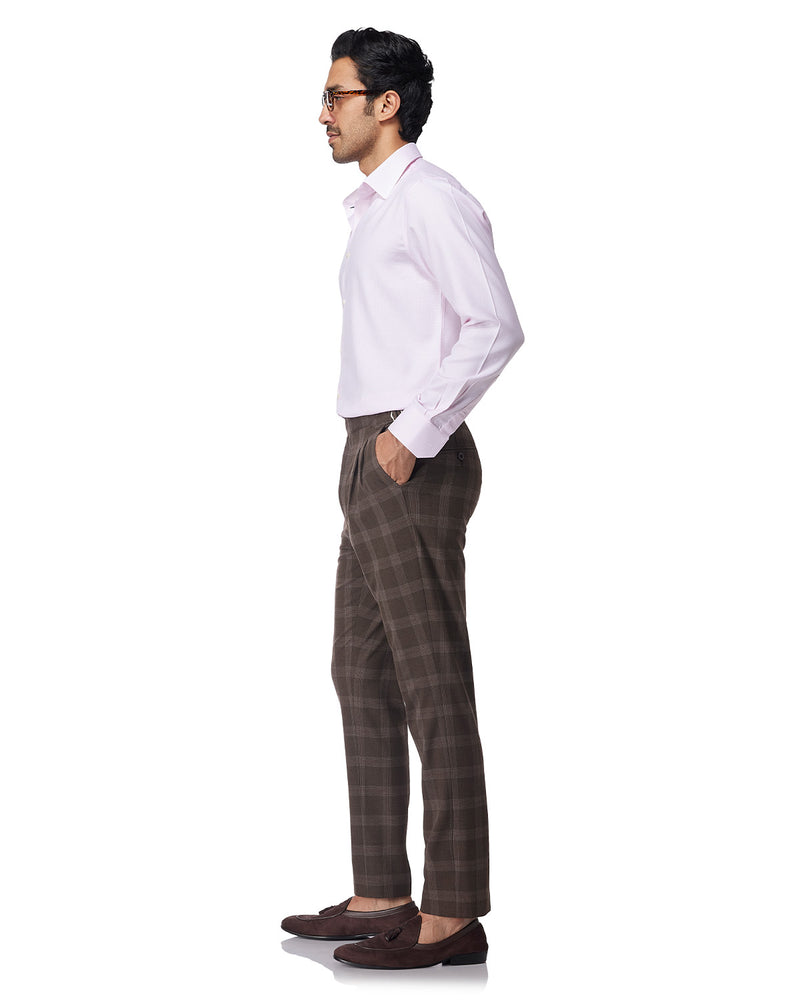 Elba 4-way Stretch Checked Neapolitan Dress Pants - Brown