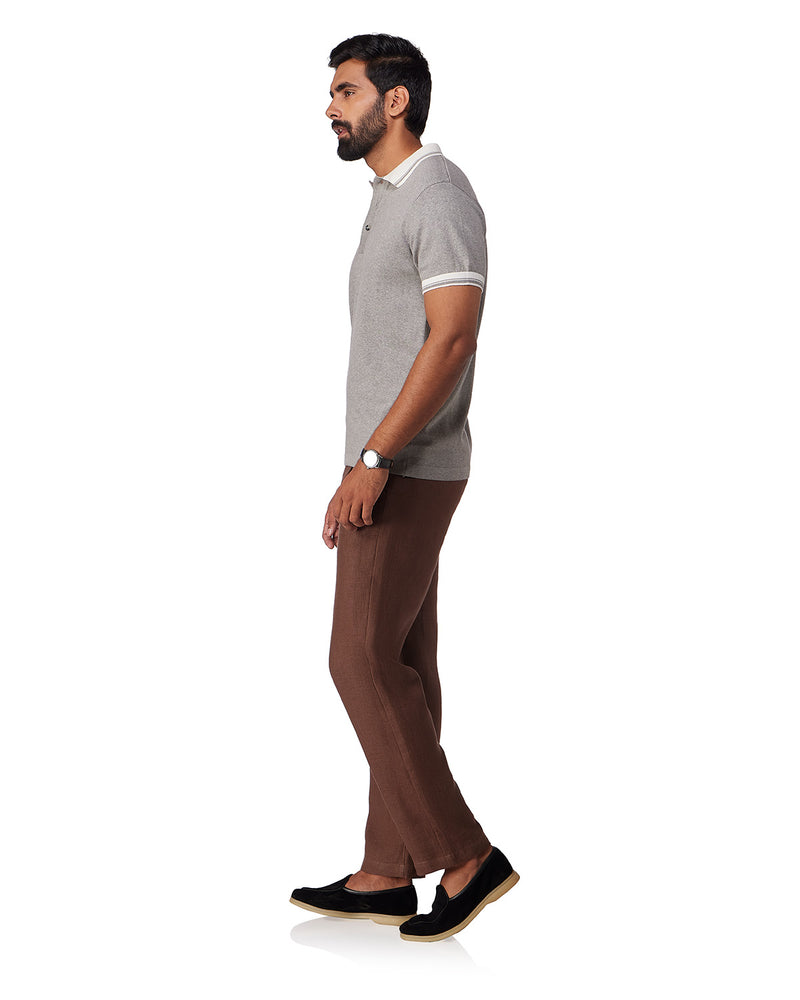 Signature Flat Knit Button Polo T-Shirt - Grey