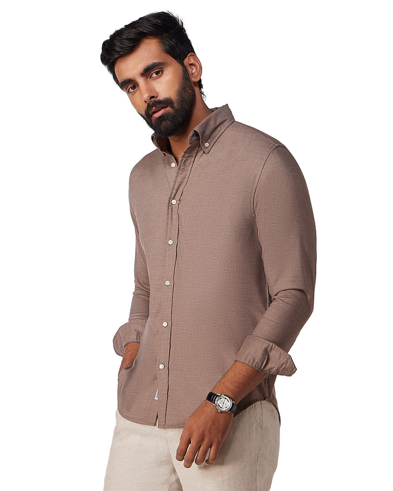 Brown Cotton Blend Oxford Shirt