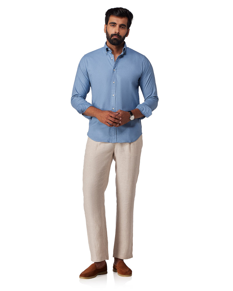Blue Cotton Blend Oxford Shirt