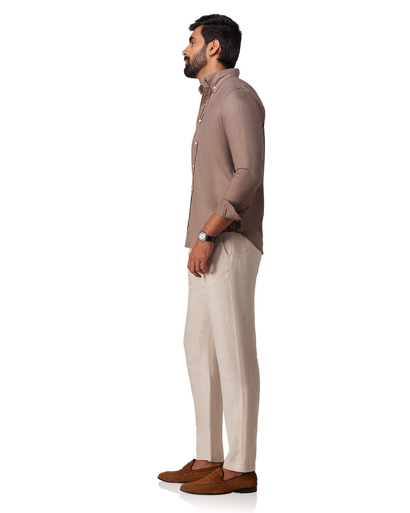 Brown Cotton Blend Oxford Shirt